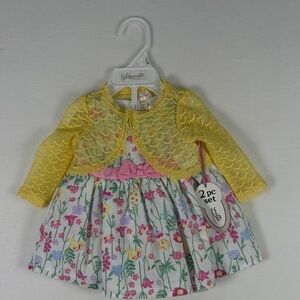 Nannette Yellow Lace Bolero with Floral Dress - 2pc Baby Set NWT